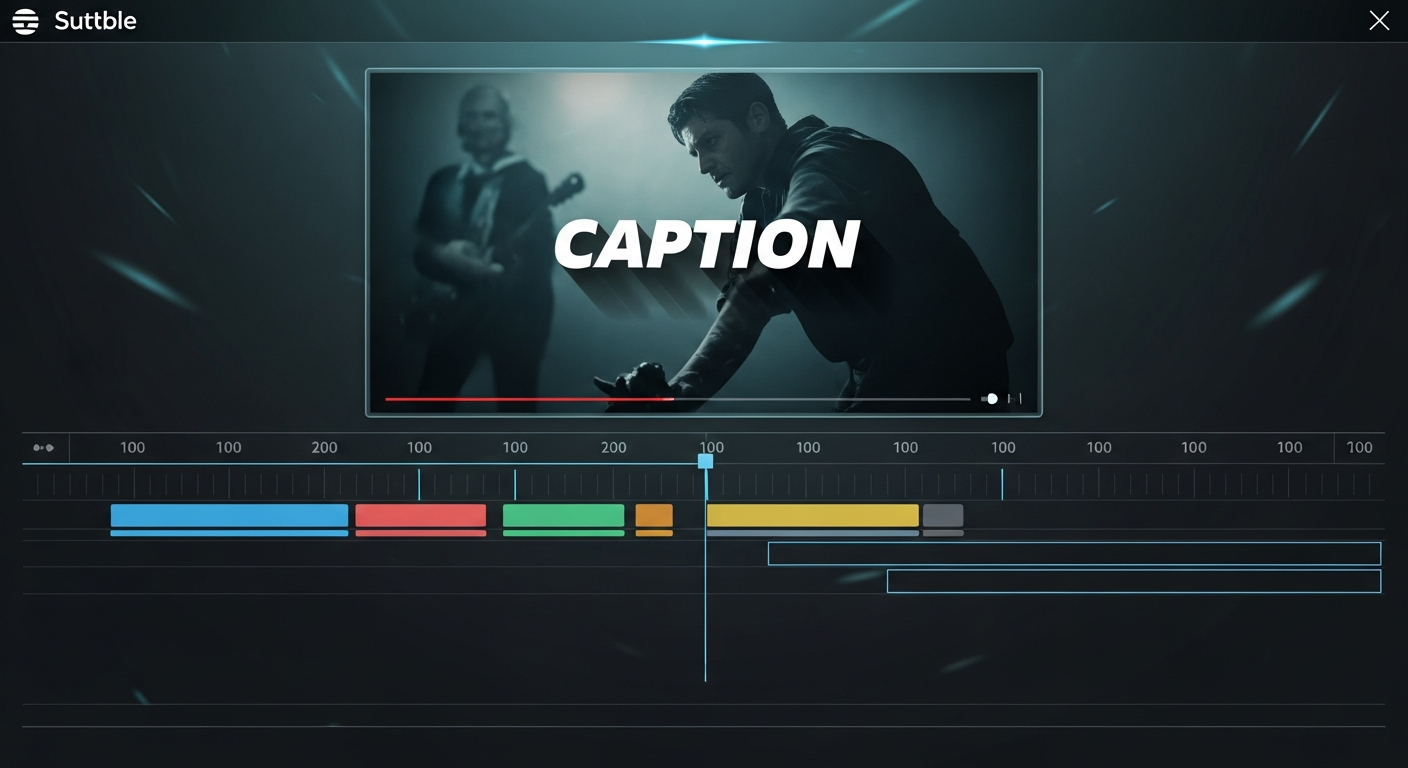 Video subtitle editor with caption overlay on video frame and caption timeline track