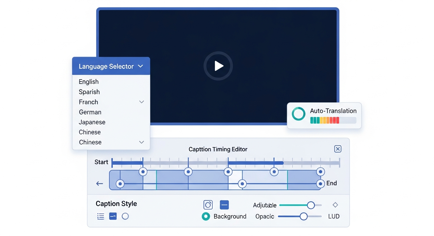 VEED auto-caption and translation panel with multi-language support